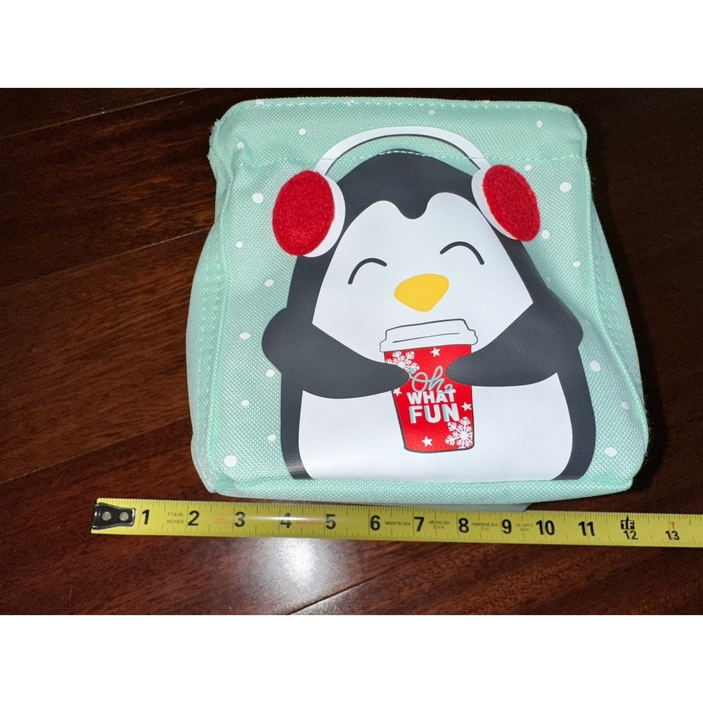 (1) Thirty-One Littles Carry All Caddy Mini Tote "Cozy Penguin" Aqua; Ear Muffs